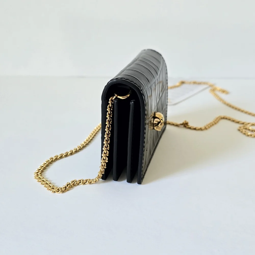 Alexander McQueen Croc-Embossed Leather Card Holder On Chain Black